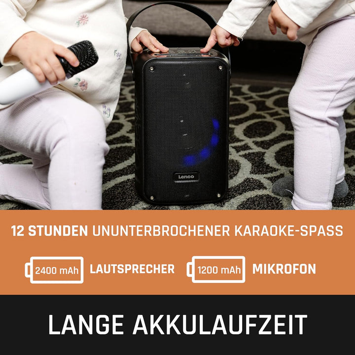 Lenco BTC-060BK - Karaoke-Set mit Bluetooth®, wiederaufladbarem Akku, drahtlosem Karaoke-Mikrofon un