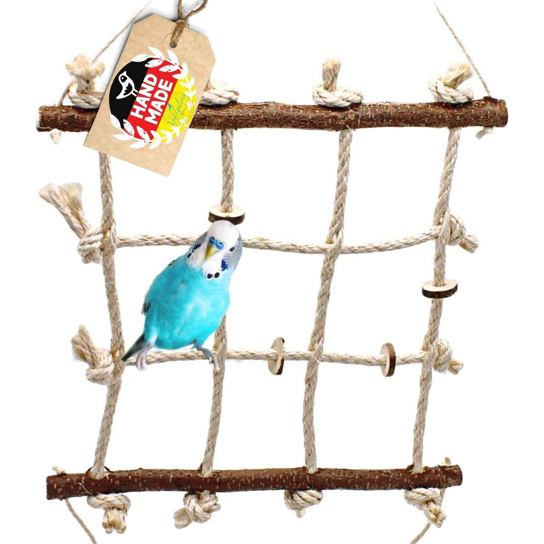 Vogelgaleria® Kletterspielzeug für Vögel aus Sisal und Naturholz - 3 in 1 (Klettern, Sitzen, Knabber