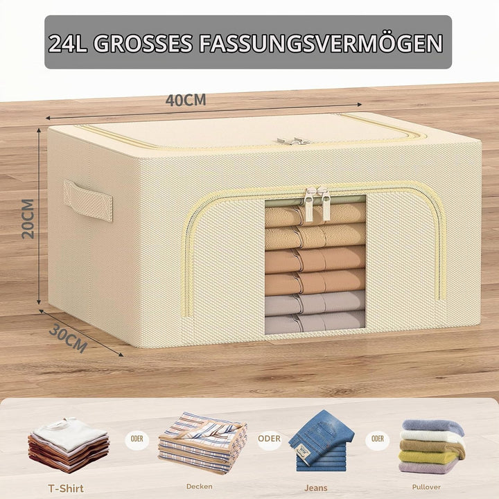 GoMaihe 3 Stück Aufbewahrungstasche mit Metallrahmen 72L - Stapelbare für Bettdecken Kleidung - Falt