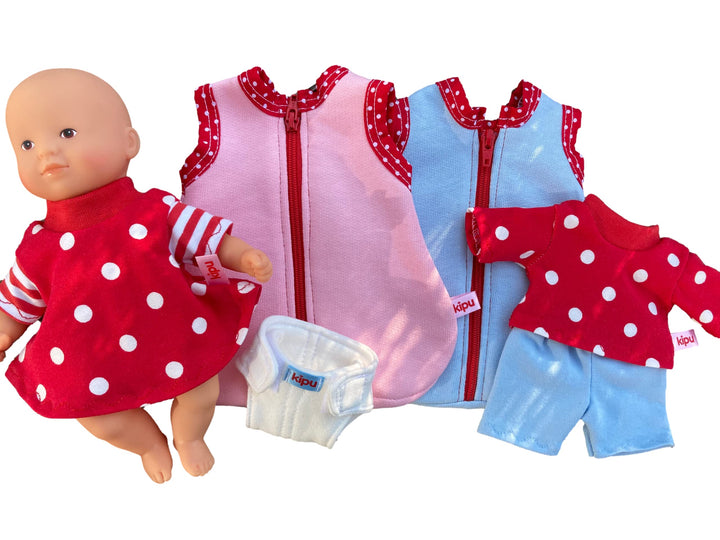 Puppenkleidung handmade KLEIDUNG " gute Nacht - Set " mit Schlafsack für mini Puppen Gr. 20 cm