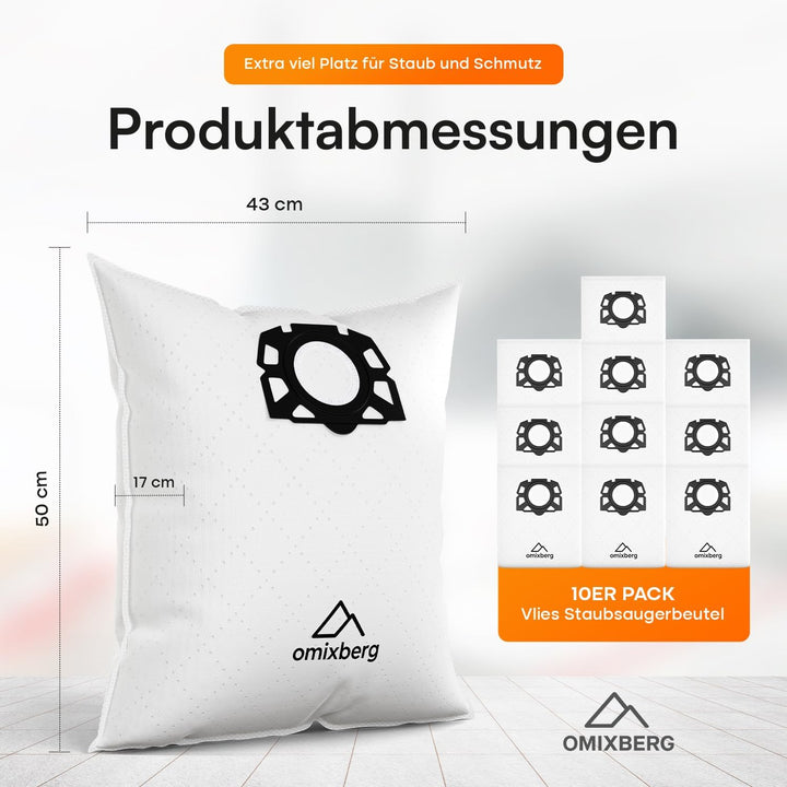 10 Vlies-Staubsaugerbeutel – Passend für Kärcher MV4, MV5, MV6, WD6 und WD6 Premium – Passend für Kä