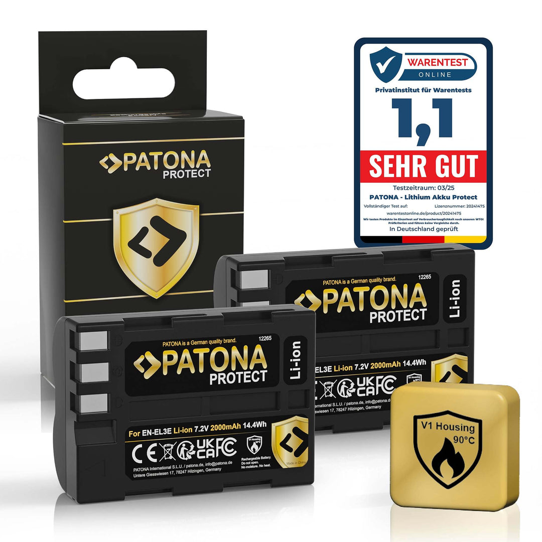 PATONA 2X Protect V1 Akku EN-EL3E Kompatibel mit Nikon D700 D300 D200 D100 D80 D70 D50