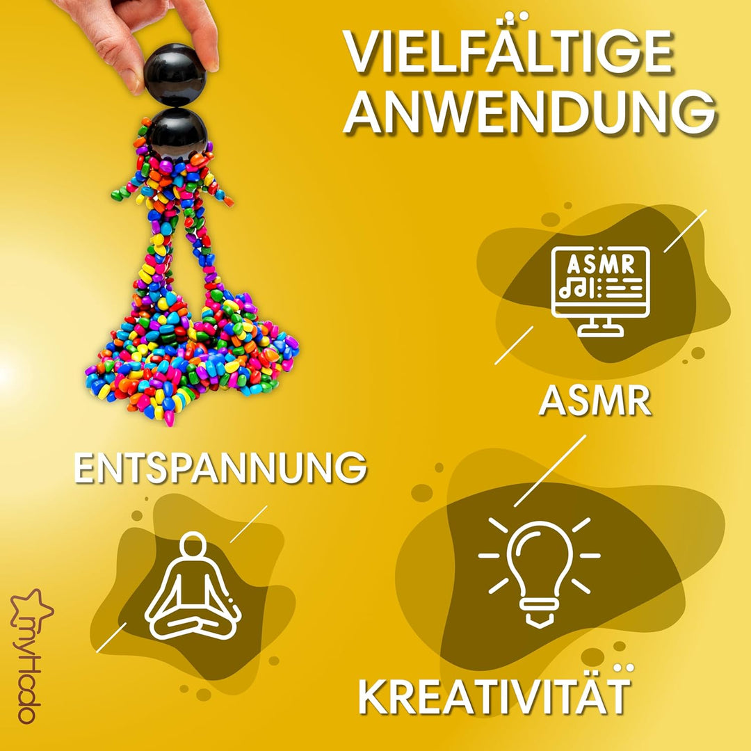 myHodo Crack Magnets Bundle | 2X Magnetkugeln (33mm) & 550+ Bunte Magnetsteine (~6mm) | Taktiles Mag