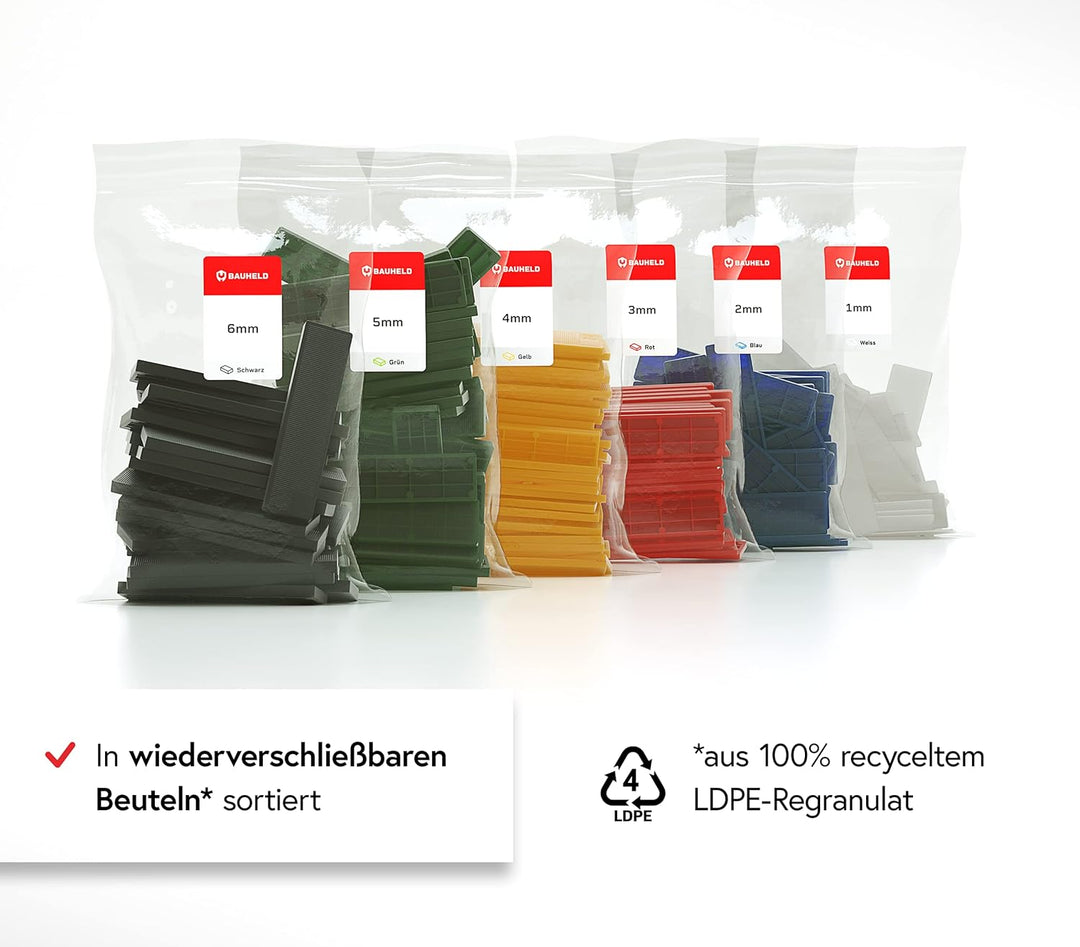 BAUHELD® Universal Verglasungsklötze 20x100mm [300/600 Stück] - Mehrfarbige Fenster-Abstandshalter K