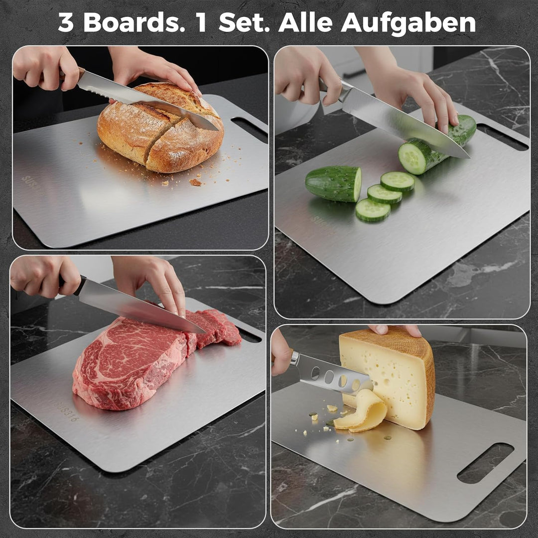 3PCS Schneidebrett Titan,BPA-freies Doppelseitiges Lebensmittel Titanium Cutting Board,S316 Schneide