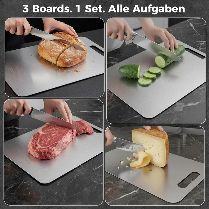 3PCS Schneidebrett Titan,BPA-freies Doppelseitiges Lebensmittel Titanium Cutting Board,S316 Schneide