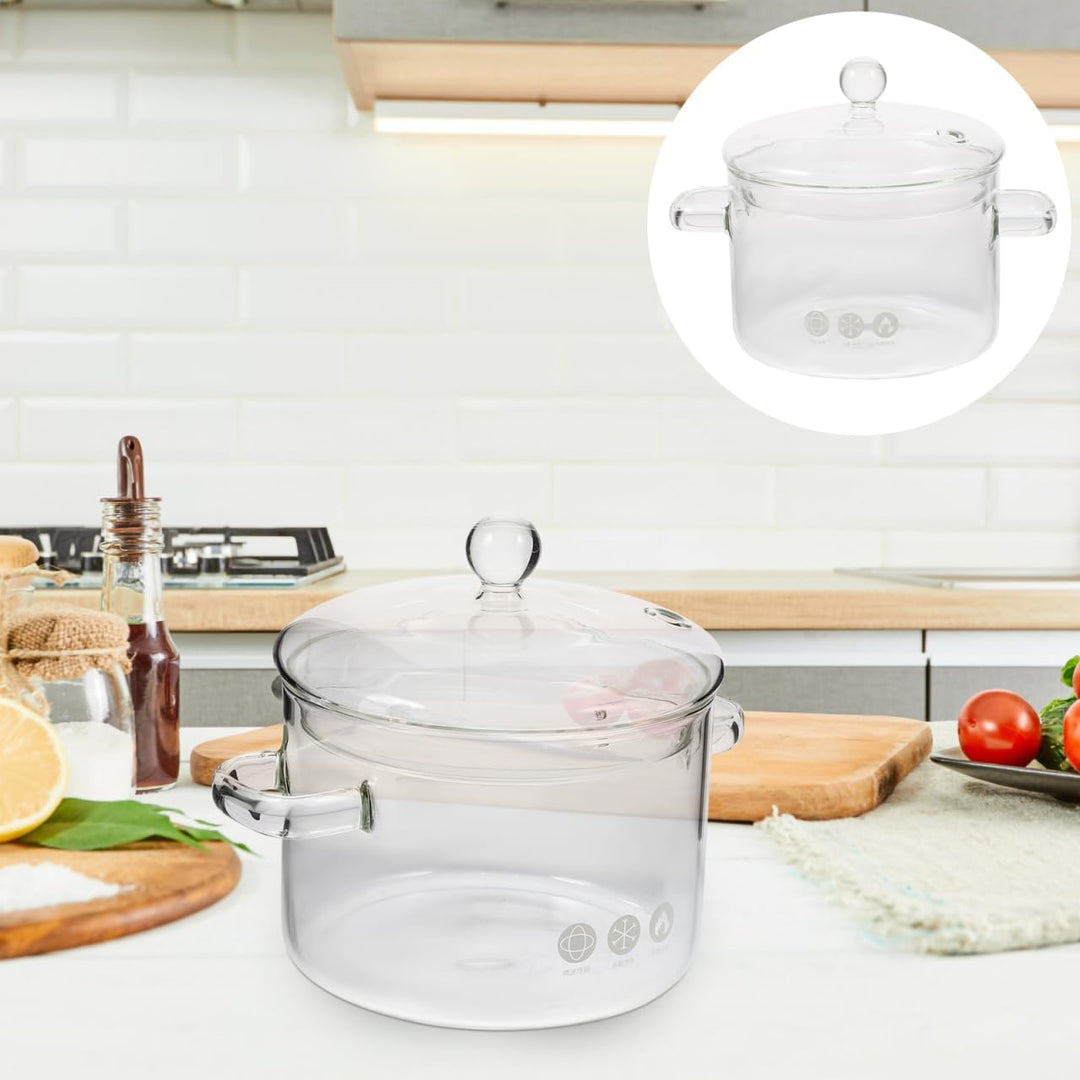 ERINGOGO Glastopf zum Kochen,Hoher Borosilikat- Glas- Suppe Topf Glas Sofortnudel Kochtopf Mit Decke