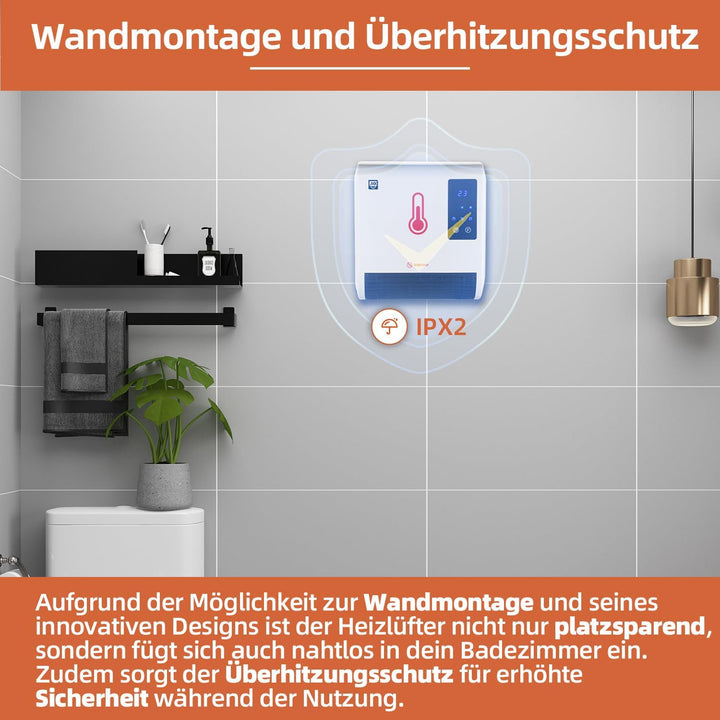 SHX Bad-Heizlüfter 2000W SHX71BHL2000W – Badezimmer-Heizlüfter, 2000 Watt, Schutzklasse: IPX2, Displ