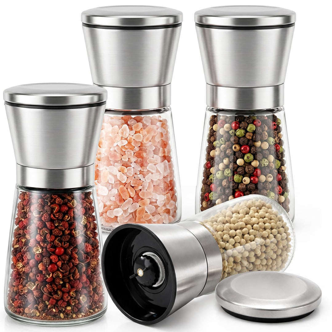 Lawei 4er-set Edelstahl Gewürzmühle Set 160ml Salz und Pfeffermühle mit Einstellbar Mahlwerk Chilimü
