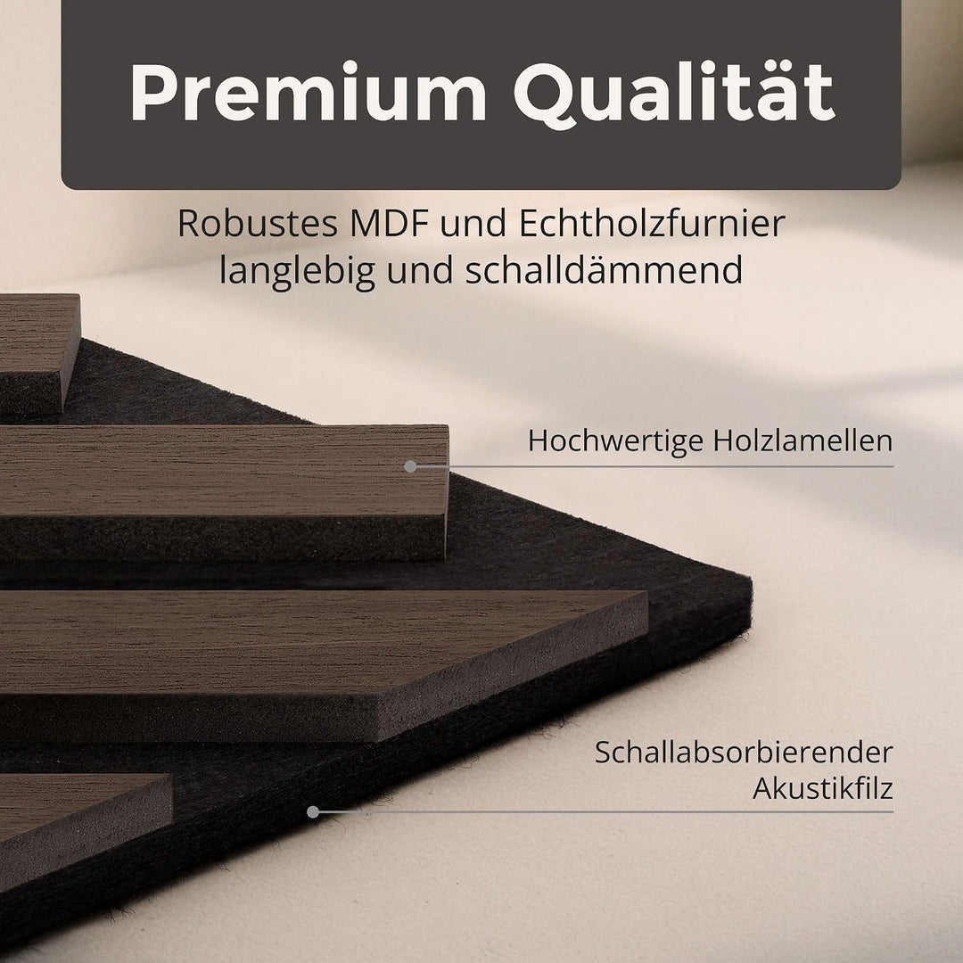 4x Akustikpaneele mit Fischgrät-Muster 120 x 54cm Walnuss Holz Walnuss 120x54cm, 4 Stück, Walnuss 12