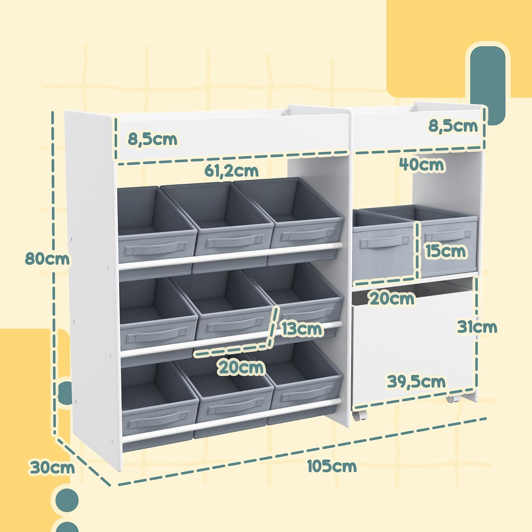 AIYAPLAY Kinderregal mit 11 Aufbewahrungsboxen Bücherregal für Kinder Spielzeug-Organizer Kinderzimm