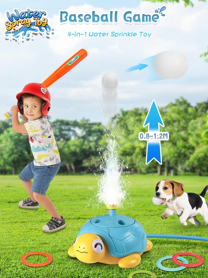 4 in 1 Wasserspielzeug Kinder Outdoor, Sommer Schildkröte Wassersprinkler Spielzeug mit Baseball, Wu