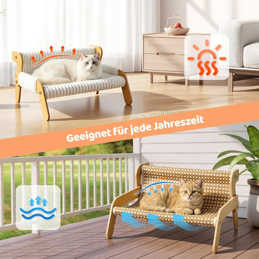 Erhöhtes Katzenbett für Katzen und Kätzchen, Katzensofa mit Abnehmbarem Waschbar Plüschdecke und Ers