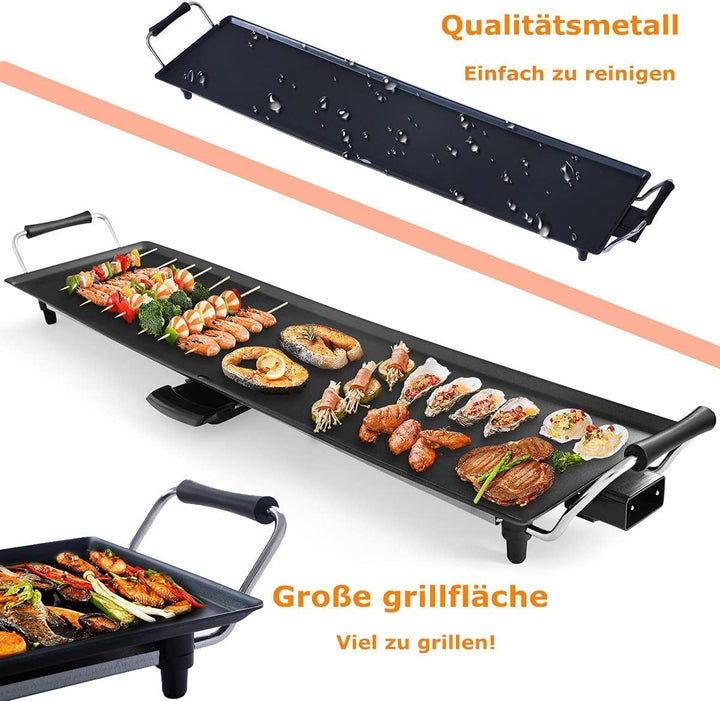 RELAX4LIFE Elektrische Grillplatte 1800W, Elektrogrill mit Antihaftbeschichtung, 90 x 23 cm, Tischgr