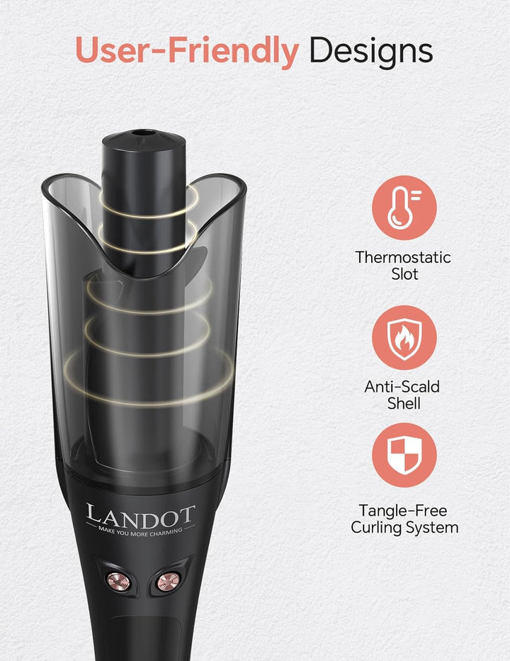 LANDOT 25mm Automatischer Rotierender Lockenstab Mit Keramik-Beschichtung, 8 Temperaturstufen, Locke