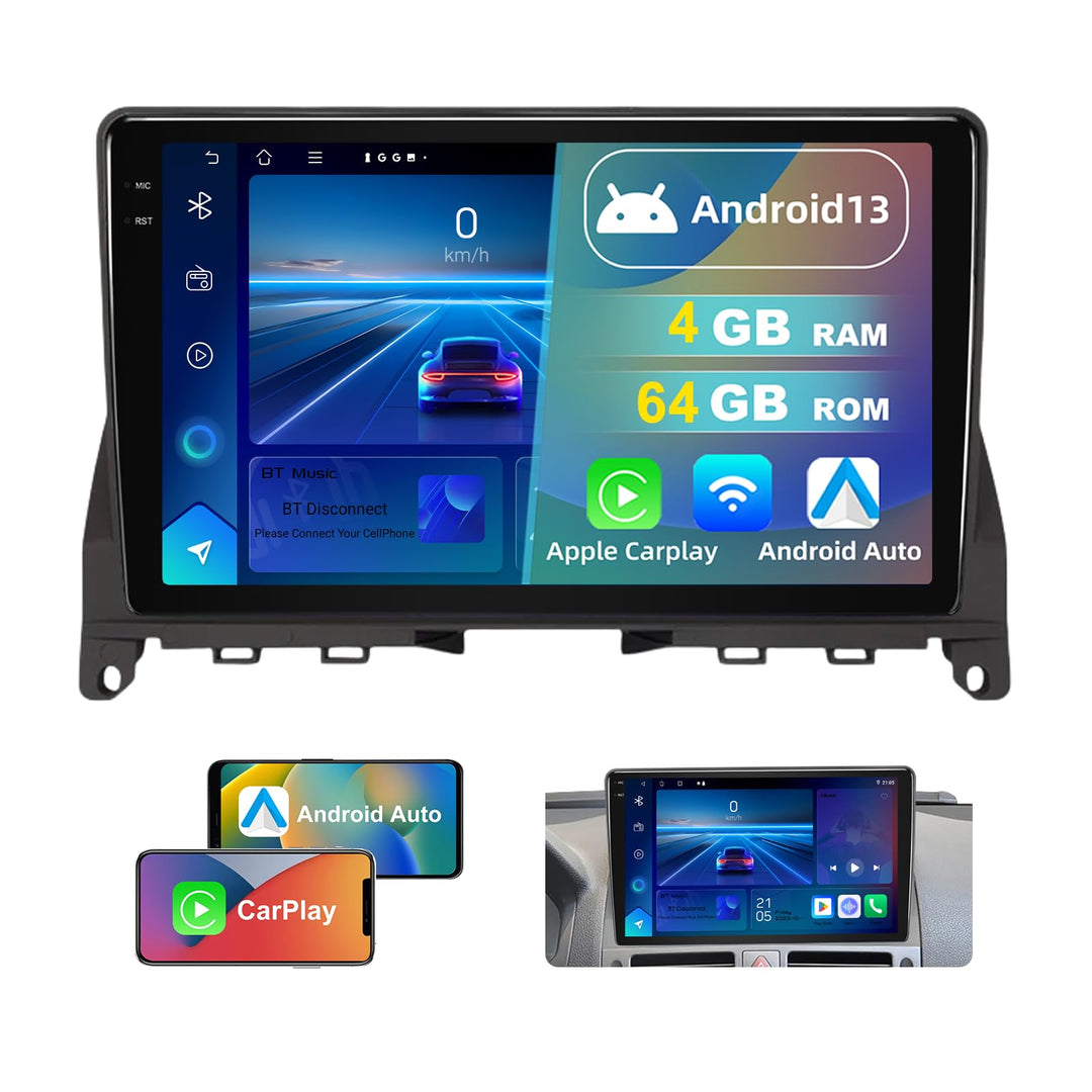 Autoradio 4GB+64GB Android 13 für Mercedes-Benz C Class 3 W204 S204 2006-2011 9" Touchscreen mit Blu