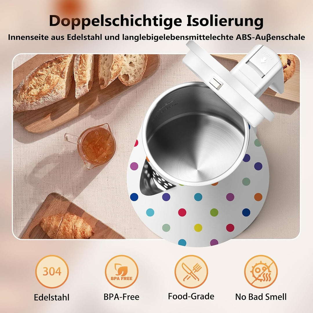 Wasserkocher Edelstahl, BPA-frei, Automatische Abschaltung, Wasserkocher Temperaturanzeige, Strix Co