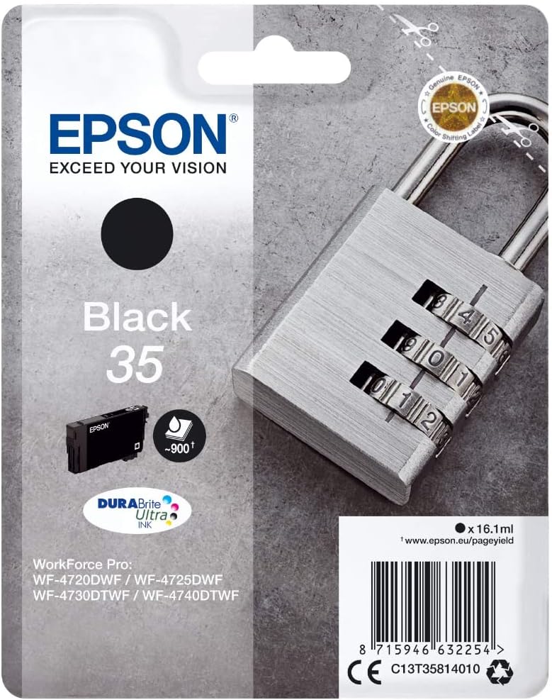 Epson Original 35 Tinte Schloss (WF-4720DWF, WF-4725DWF, WF-4730DTWF, WF-4740DTWF), schwarz schwarz