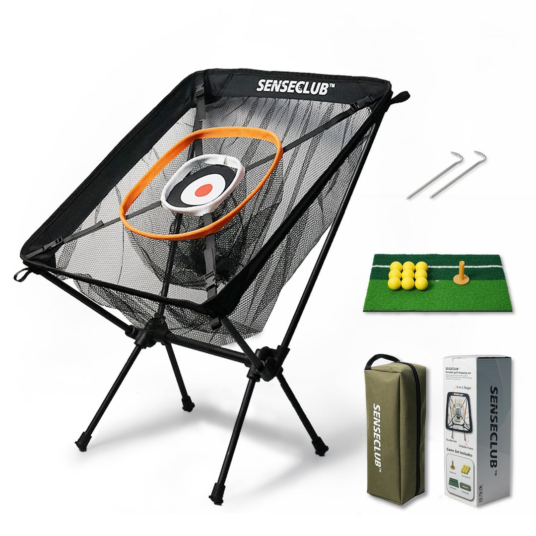 SENSECLUB Golf Chipping Net & Driving Net, Backyard Golf Practice Net with Mat, Indoor Golf Training