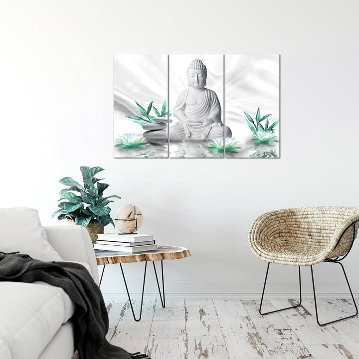 Runa Art Wandbilder Buddha Feng Shui Bild XXL Wohnzimmer Schlafzimmer Grau Türkis Spa Relax 120 x 80