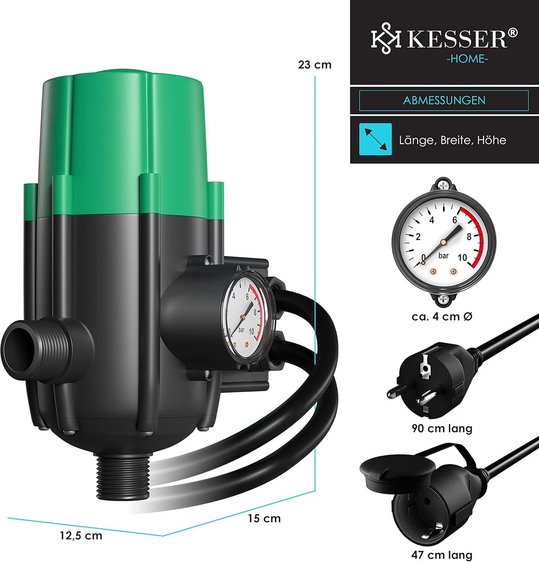 KESSER® Pumpensteuerung mit Baranzeige | mit Kabel | 10 bar Druckwächter Elektronische Pumpensteueru