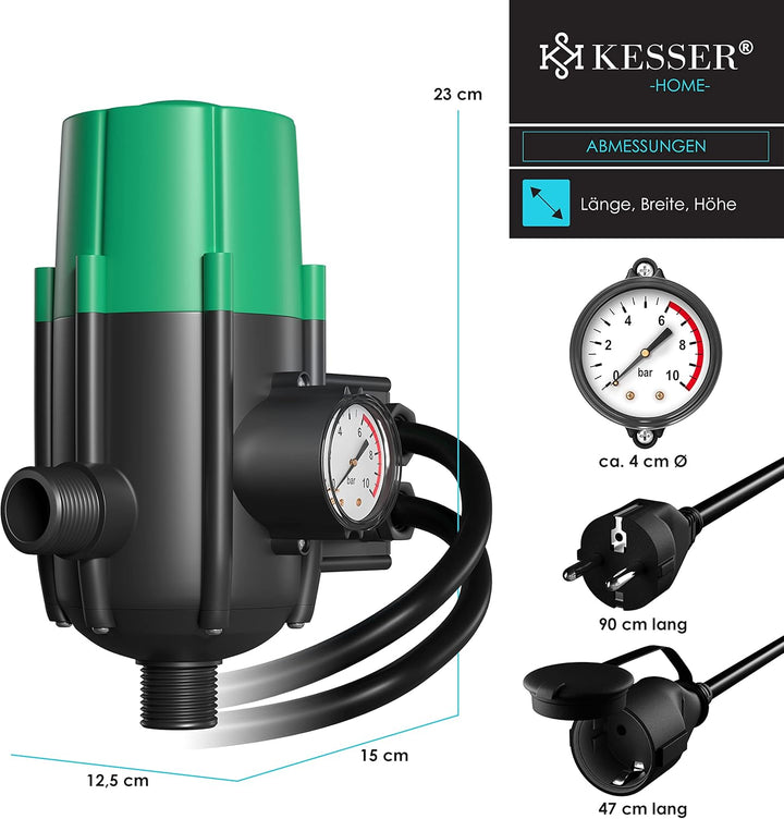 KESSER® Pumpensteuerung mit Baranzeige | mit Kabel | 10 bar Druckwächter Elektronische Pumpensteueru