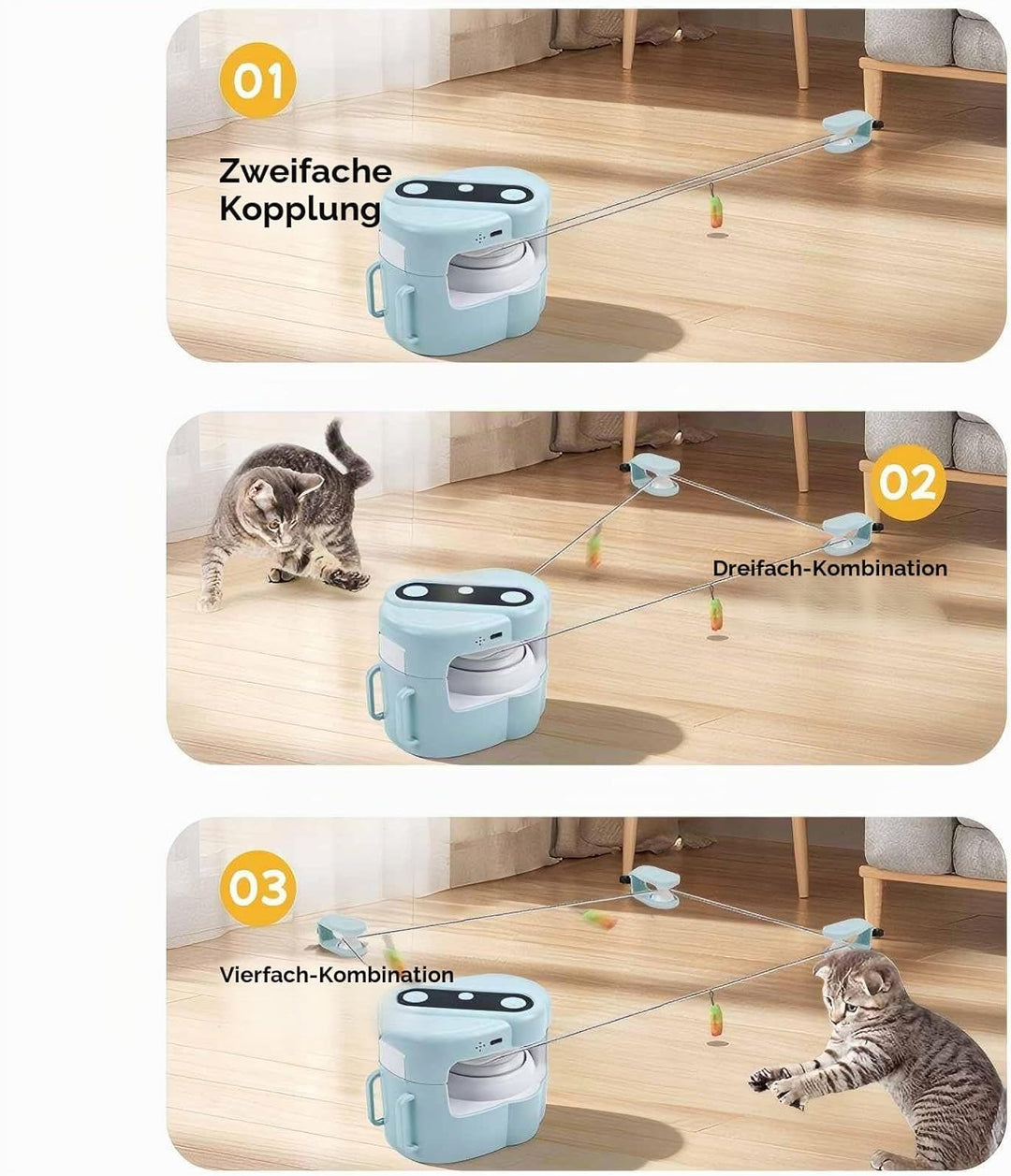 Interaktives Katzenspielzeug für den Innenbereich, 3 Geschwindigkeiten Auto/Manuelle Katzenjagd, Kat