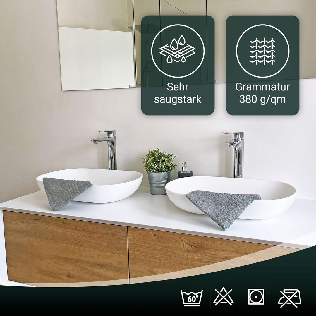 ZOLLNER 10er Set Handtücher, 50x100 cm, 100% Baumwolle, 380g/qm, grau 10er Set 50 x 100 cm Grau, 10e