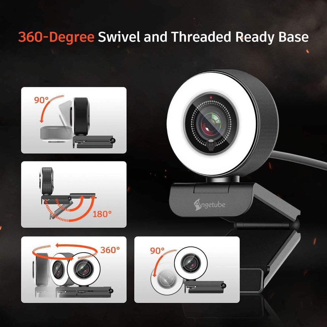 Angetube Streaming HD Webcam 1080P mit Lichtring, 967 USB PC Autofokus Webcam mit dualem Mikrofon, V