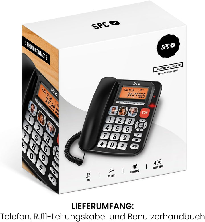 SPC Comfort Volume Pro - Senioren-Festnetztelefon mit grossen Tasten, lautem Klingeln + beleuchtetem