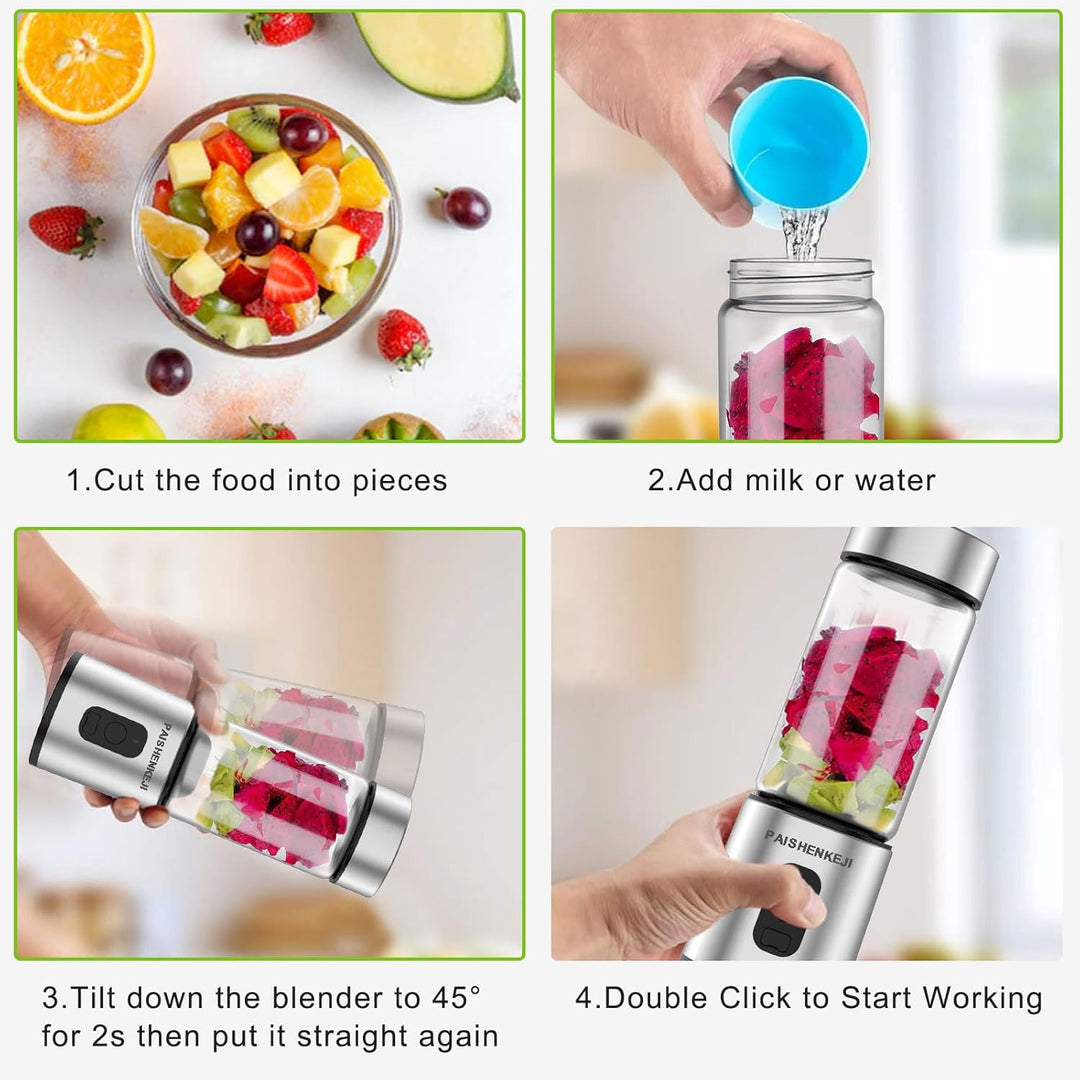 Glas Smoothie Maker Mini Mixer - Standmixer, Tragbarer Mini Blender, 400ml Smoothie Maker to go, USB