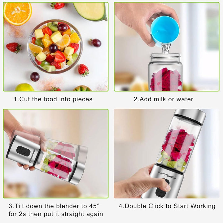 Glas Smoothie Maker Mini Mixer - Standmixer, Tragbarer Mini Blender, 400ml Smoothie Maker to go, USB