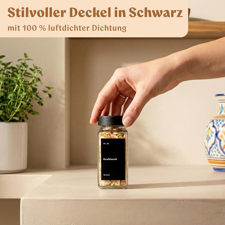 EDELHAUS Gewürzgläser Eckig Set mit Plastikdeckel (24 x 120ml) Gewürzstreuer mit Streueinsatz und 24
