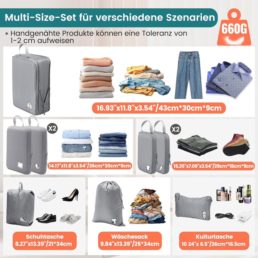 Packing Cubes Compression 8 Stück Koffer Organizer,Wasserdicht PackwüRfel Packtaschen Kompression, T