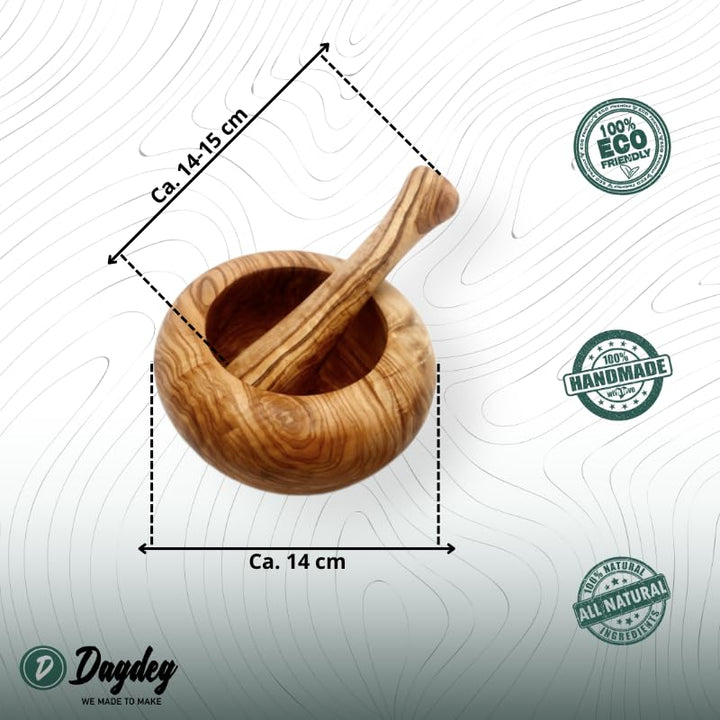 DAGDEG Mörser &amp; Stössel rund aus Olivenholz, Holzmörser,Kräuter-Gewürz-Mörser aus Holz, Kräutermühle