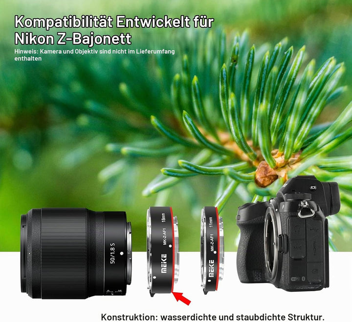 Meike MK-Z-AF1 Metall Autofokus Makro Verlängerungsrohr Set (11mm+18mm) Kompatibel mit Nikon Z5 Z6 Z