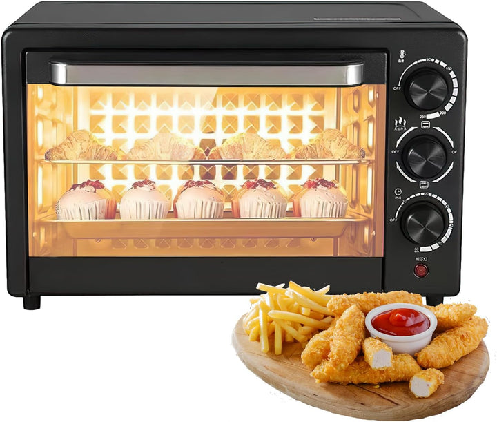 Elektrischer Ofen 22 l, Mini-Backofen mit Sichtfenster, mit 1 Rost und 1 Tablett, regelbarer Thermos