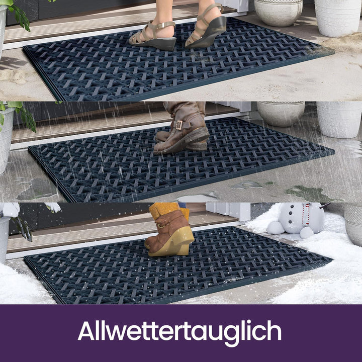 DEXI Fussmatte Aussen 48,5 x 75 cm, rutschfeste &amp; Wetterfest, Marineblau | Wasserdicht Schmutzfangma
