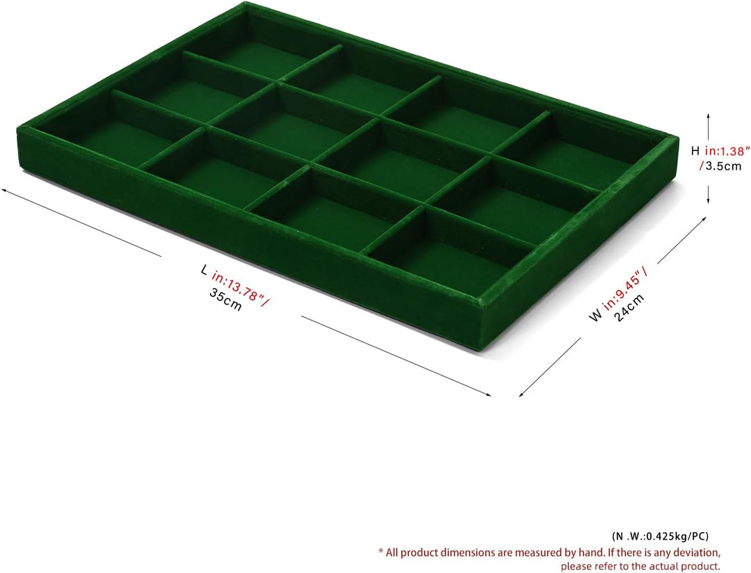 Oirlv Jahrgang Grün Samt Schmuck 12 Grids Schmucktablett,Schmuckschatulle Schmuckaufbewahrung Schmuc
