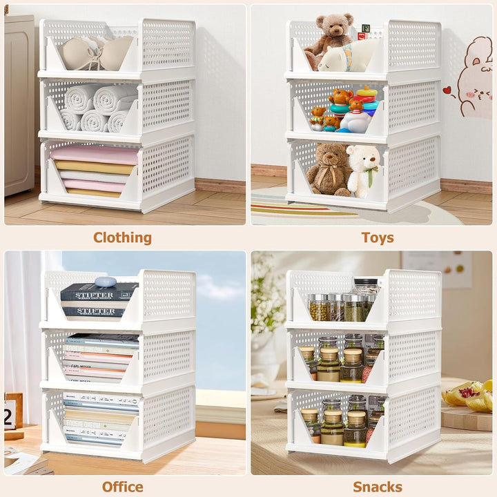 4 Set Faltbaren Kleiderschrank Organizer, Schubladenbox Stapelbaren Aufbewahrungsboxen Plastik Organ