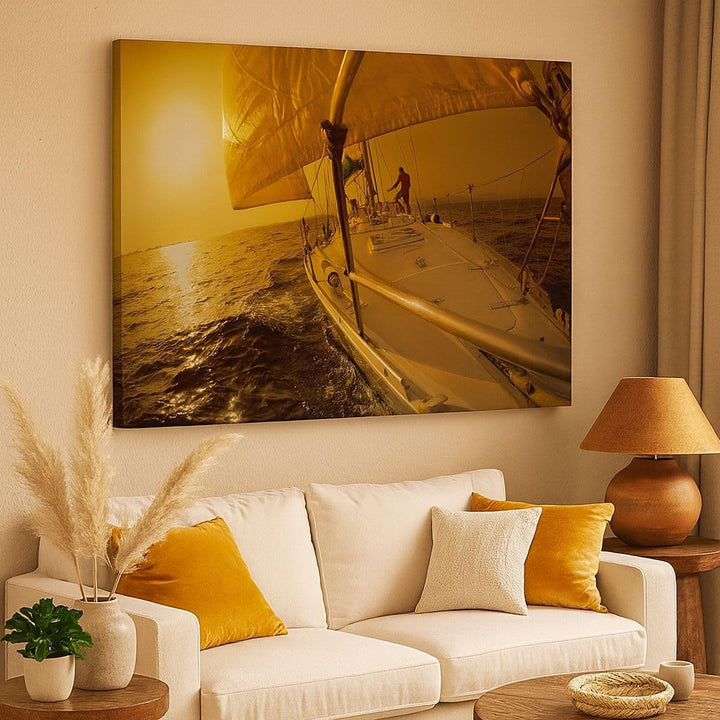 ARTTOR Bilder auf Leinwand 100x70cm Leinwandbild Ozean Segelboot Yacht Gross Wanddeko Bild Schlafzim