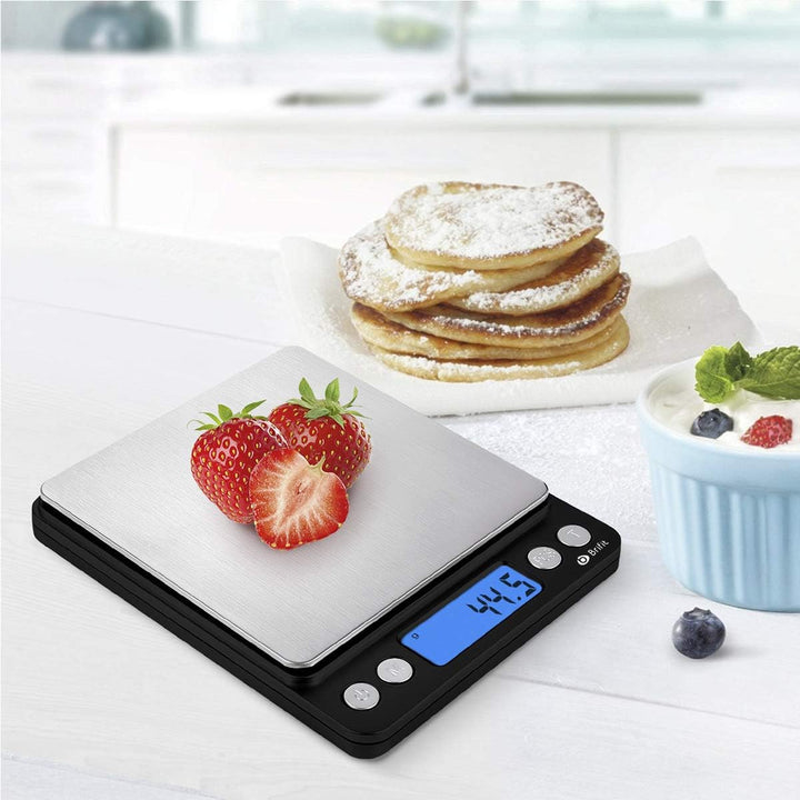AMIR Digitale Küchenwaage 3kg, Electronische Waage, Hohe Präzision auf bis zu 0,1g, Briefwaage mit T