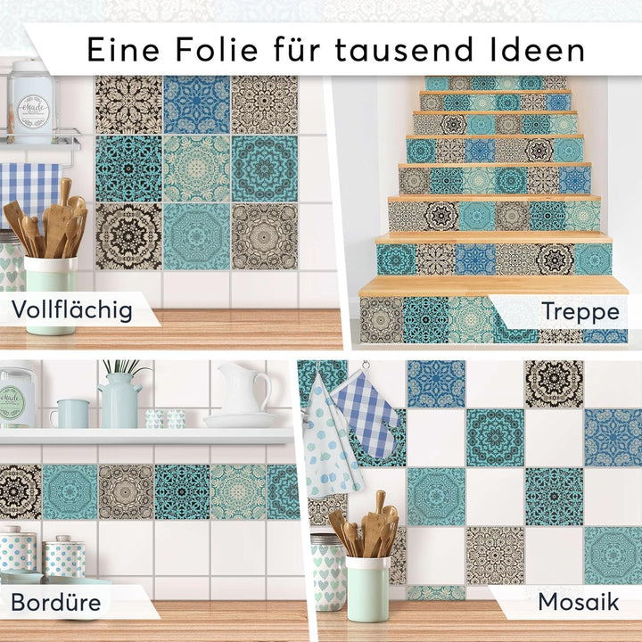 40 Stück Fliesenfolie für Bad und Küche 10x10 cm - Klebefliesen, Mosaikfliesen - Stickerfliesen, Fli