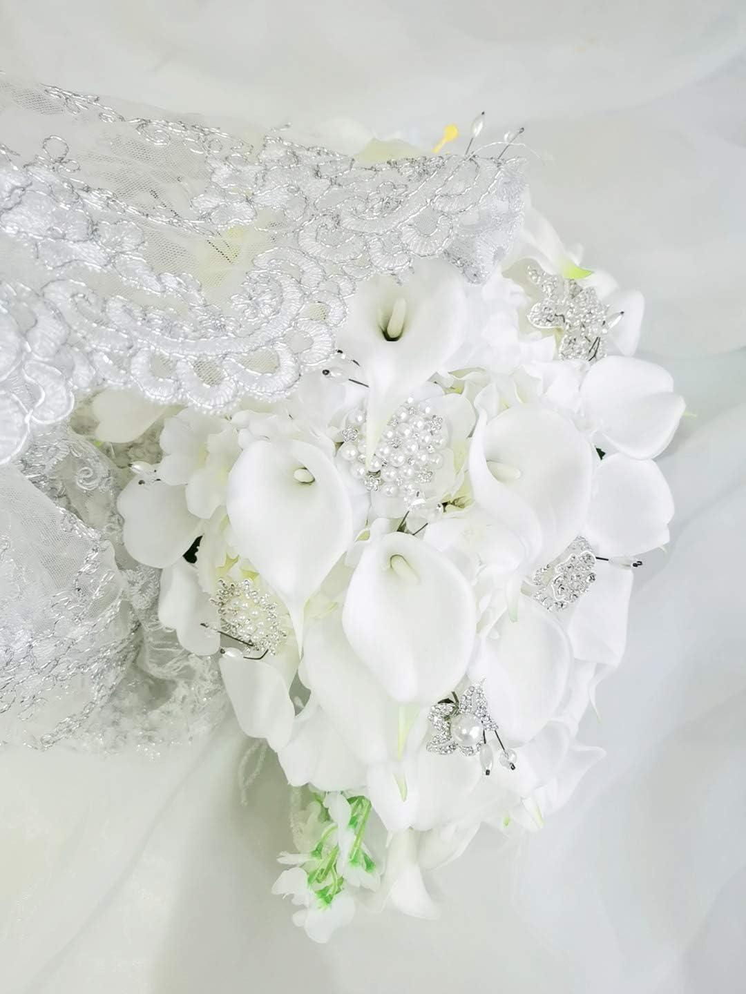 Iffo-Hochzeit-Bouquet, Calla Lilien, Rose, Diamanten, Perle. weiss