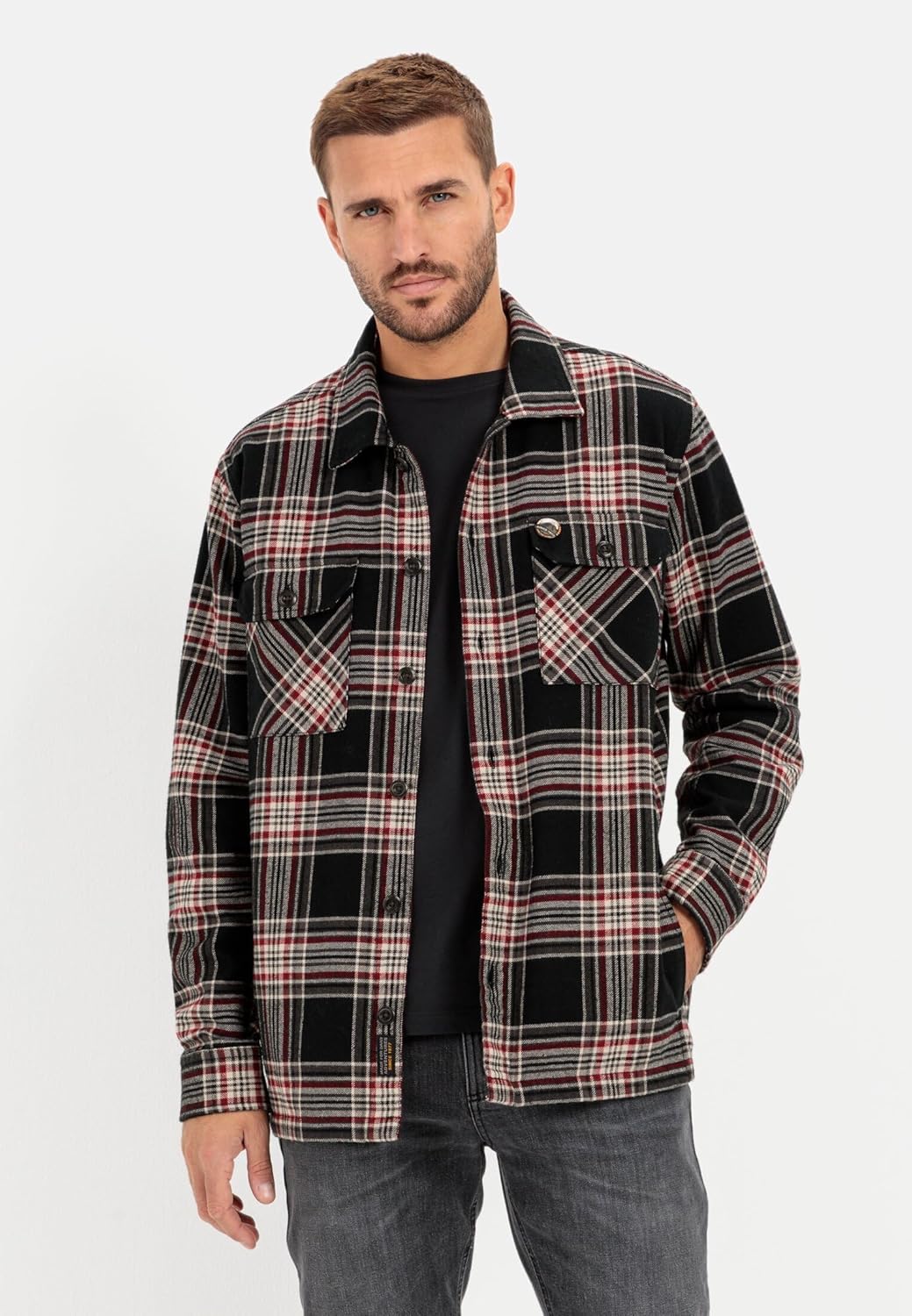 camel active Herren Flanell Overshirt im Karomuster L Anthra, L Anthra