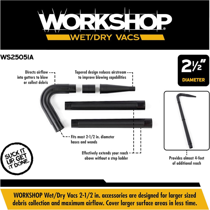 WORKSHOP Wet/Dry Vacs Staubsauger-Dachrinnen-Reinigungsset WS25051A 2-1/2 Zoll Nass-/Trockenladen Va