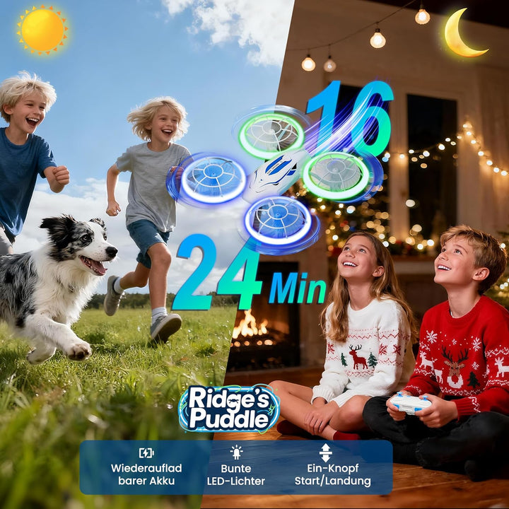 Ridge's Puddle S60 Drohne für Kinder - Mini Drone mit LED Lichter RC Quadcopter Spielzeug ab 6 7 8 9