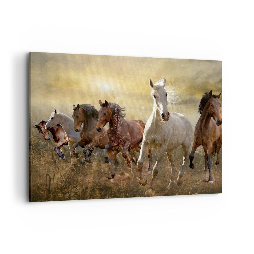 Bilder auf Leinwand 100x70cm Leinwandbild mit Rahmen Pferd Tier Natur Gross Wanddeko Bild Schlafzimm