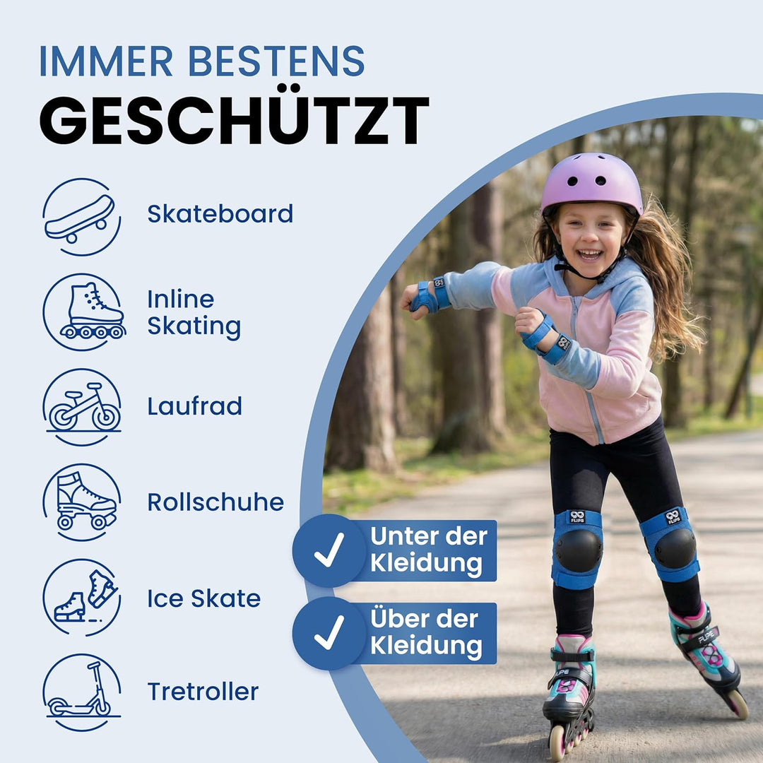 Schützer Inliner Kinder Set 3-12 Jahre [6er Set] mit Knieschoner, Ellenbogenschoner und Handschoner