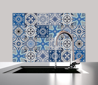 Queence | Küchen Spritzschutz Fliesenmuster 60x40 cm | Küchenrückwand | Alu-DiBond | Abdeckung Herd
